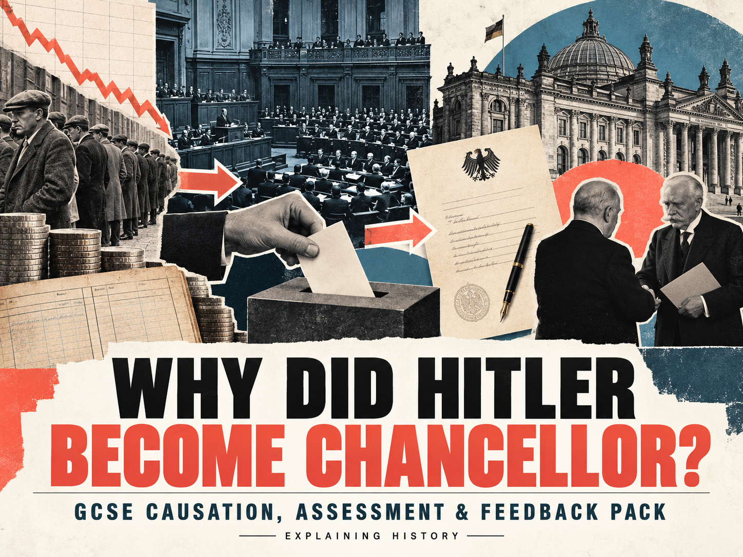Cover of Why Did Hitler Become Chancellor? GCSE Causation, Assessment and Feedback Pack by Explaining History.